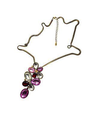 Sparkling Sage Pink & Purple Gem Statement Necklace Adjustable Chain